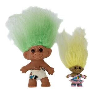 Vintage 1980s Troll Dolls Small Green Hair Mini Yellow Hair Ballarina Altered
